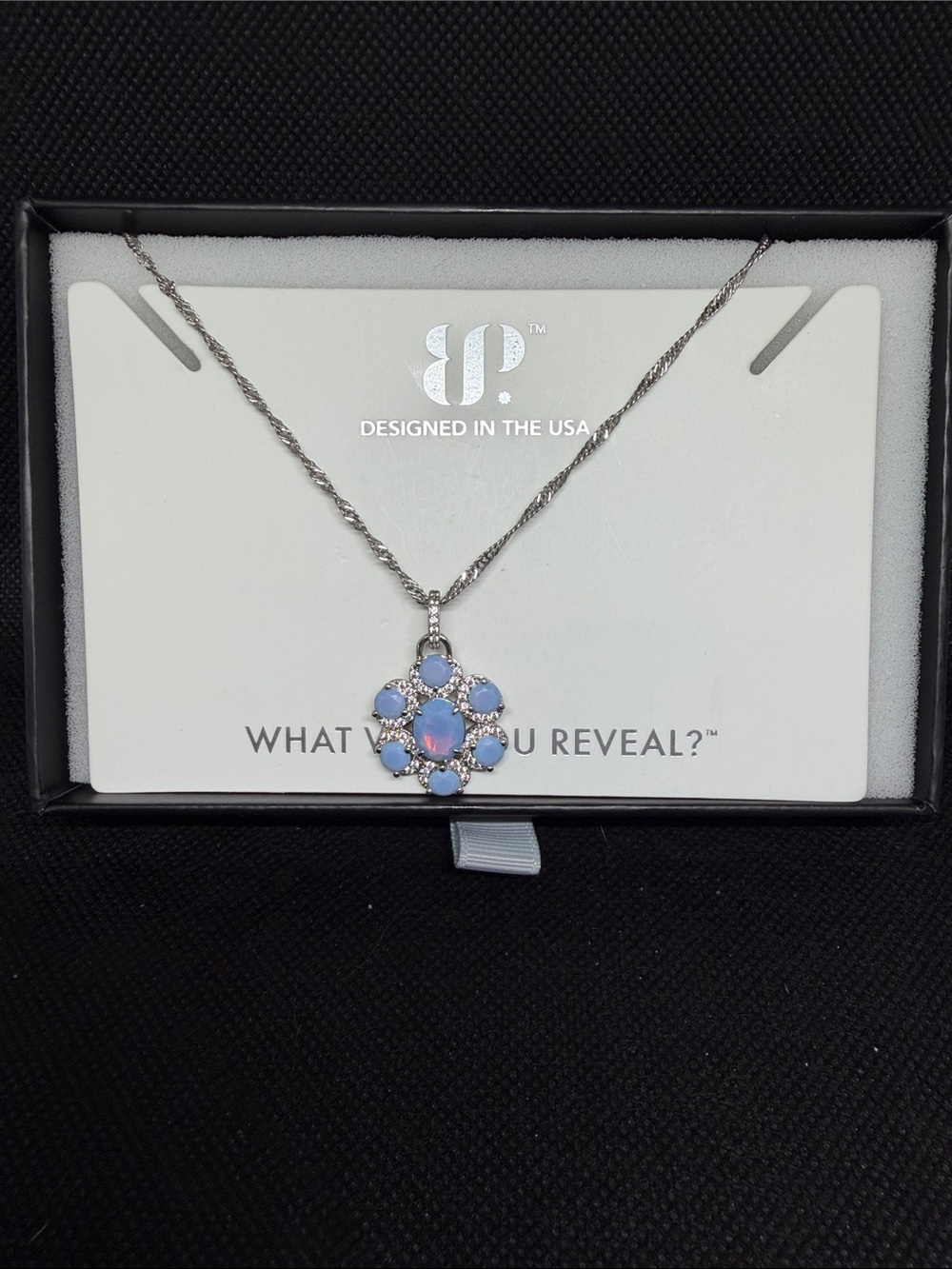 Blue Chalcedony on Rhodium Pendant Necklace